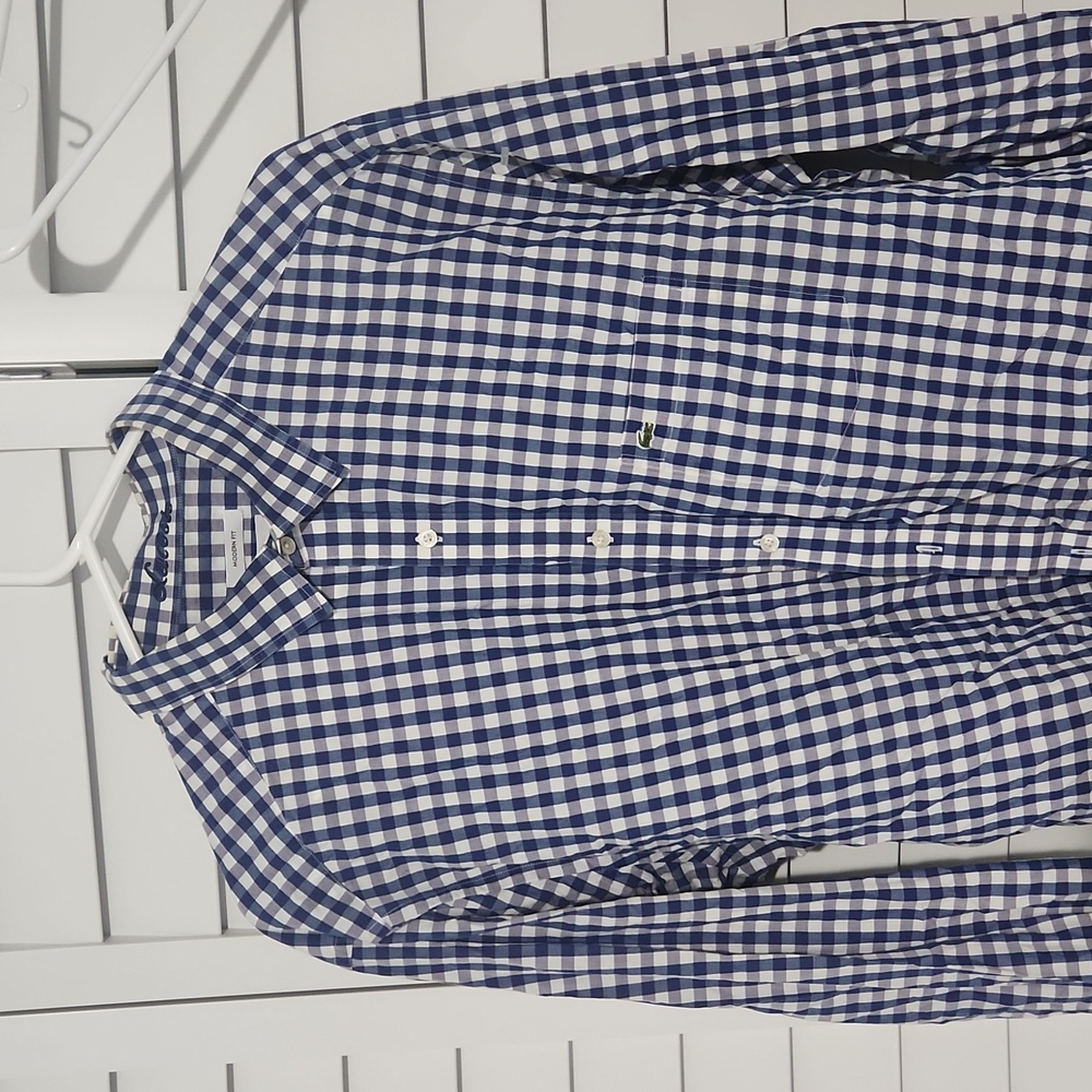 Lacoste Blue Gingham Button Down Long Sleeve Shirt - image 3